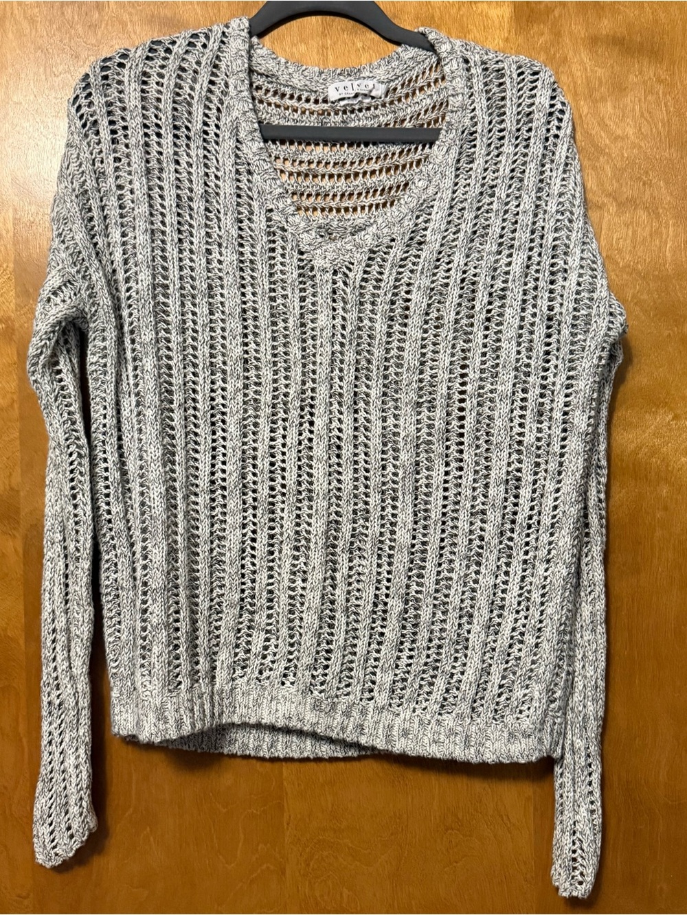 Velvet by Graham & Spencer Open-Knit V-Neck Sweater - Gray